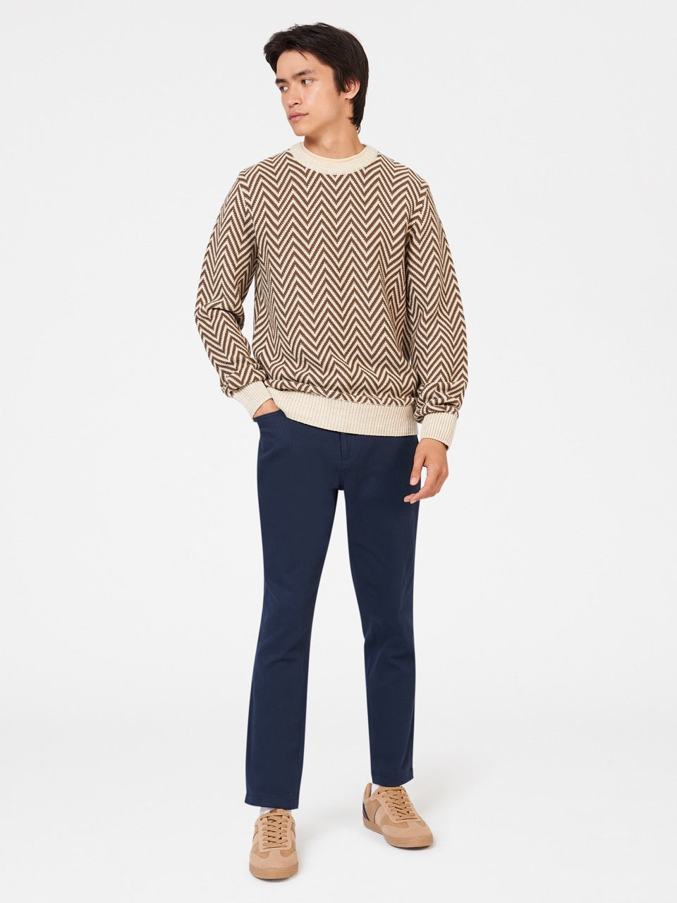 Knitwear Ben Sherman Chevron Jacquard Crewneck Blanche | QTZ-60001658